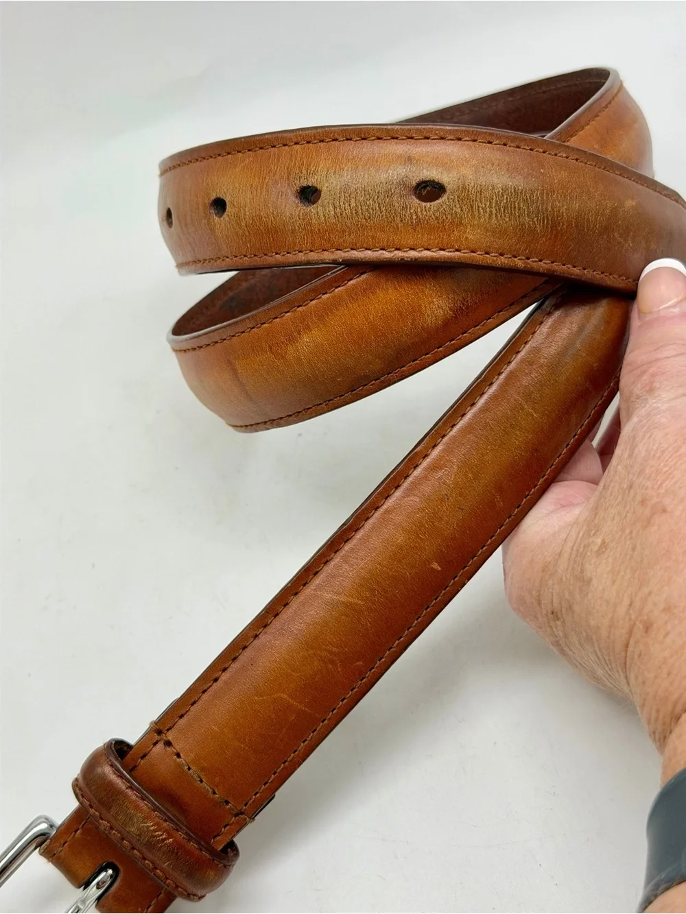 Classic Polo Ralph Lauren Men's Italian Leather Belt in Tan Silver Buckle Sz 34